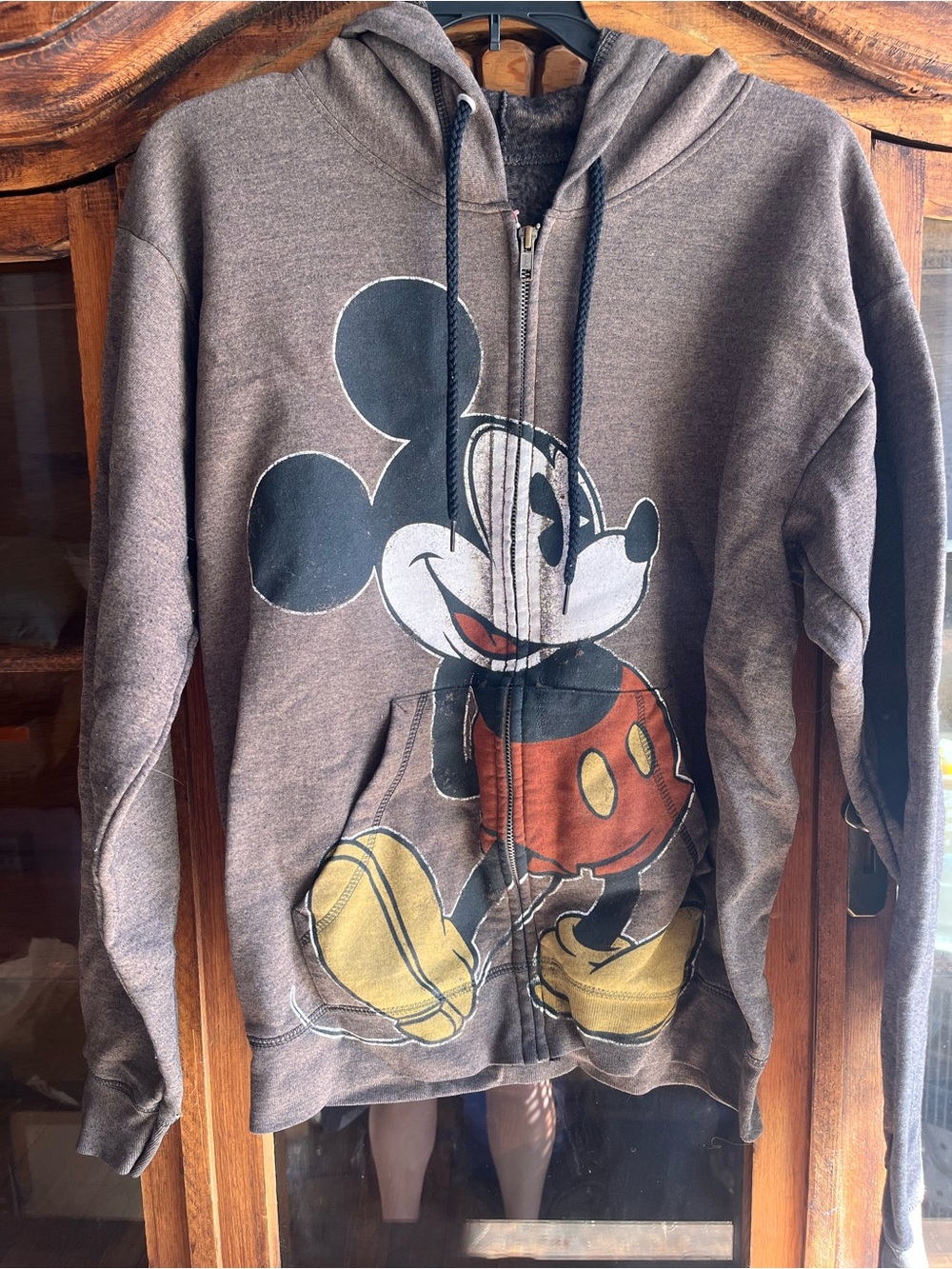Hanes Brown Mickey Mouse Zip-Up Hoodie Sweatshirt